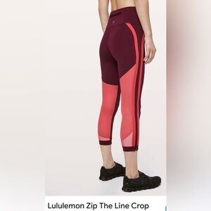 Lululemon Athletica Burgundy and Coral Zip the Line Crop